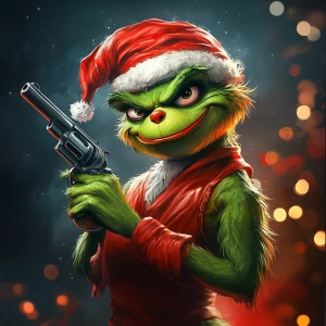 Grinch with a gun in his hands as a bandit. Use carton style. te...