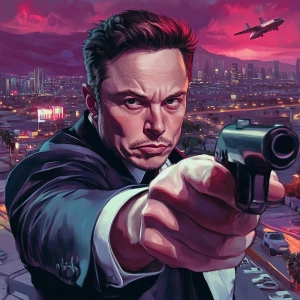 Elon Musk,Planning a heist with Nico belic, GTA style art
