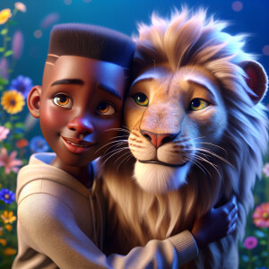 3D realistic style, an African-American little boy with fade top...