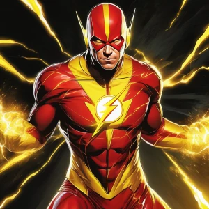 Depict Reverse Flash in a dynamic pose, surrounded by crackling...