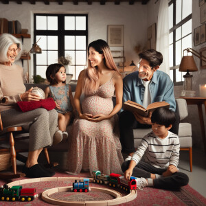 A family with grandmother, her pregnant daughter, son-in-law and...