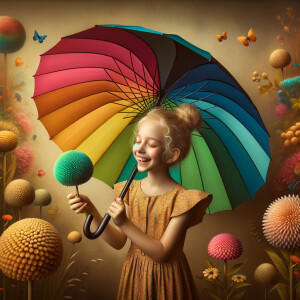 a young girl playing with umbrella