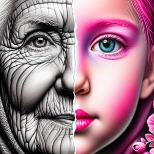 Create a hyperdetailed photorealistic macro image of an elderly...