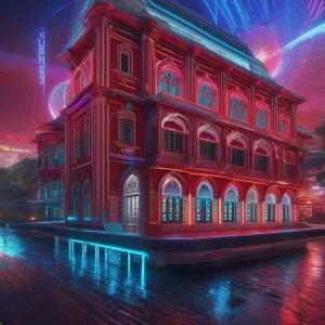 "Melaka Stadthuys building, Dutch colonial red facade with arche...