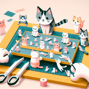 Cartoon Cats cutting out paper cat  dolls, cute
