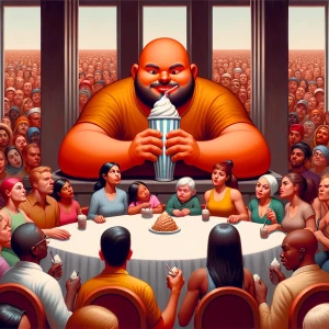 Image of a large orange man drinking the worlds milkshake and fa...
