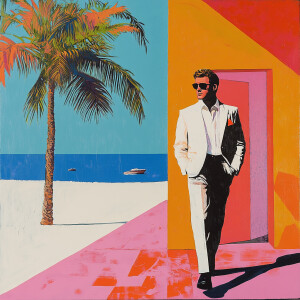 007 in the style of David Hockney