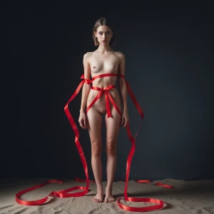 A stunning slender naturist female, 23yo, standing, partially co...