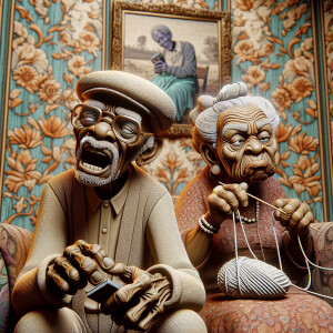 Digital art, a stylized African-American elderly couple wearing...