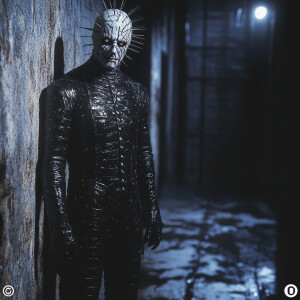 A terrifying life-like horror scene featuring Pinhead from the H...