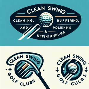 Design a logo for "Clean Swing," a golf club cleaning, buffering, polishing, and refinishing service. The logo should have a modern, art deco, minimalist design.  Incorporate a stylized golf club and a subtle representation of shine or polishing. The text "Clean Swing - cleaning, buffering, polishing, and refinishing golf clubs" should be in a clean, legible font, ensuring all letters are present and the text is fully visible within the logo frame with no added letters and numbers.  The overall style should be reminiscent of a high-end sporting goods brand.  Avoid overly cartoonish or cluttered designs.