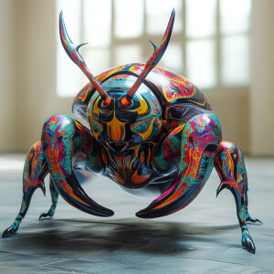 Generate an 8K 3D rendering of a muscular, anthropomorphic beetl...