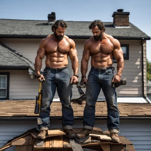 Two big beefy body muscles bodybuilder eggplant black bearded me...