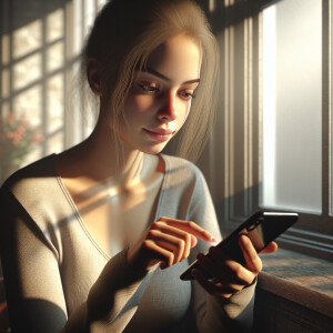 Illustrate a photorealistic scene where a 19-year-old girl with...