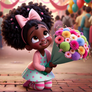 A charming, joyful African American 6-year-old girl cartoon char...