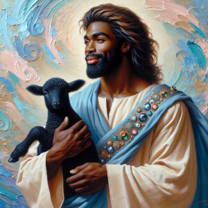 Oil painting of an African-American man resembling Jesus Christ,...