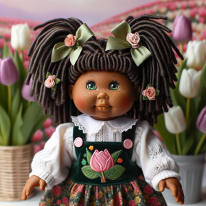 African-American cabbage patch doll with huge dimples,
Her hair...