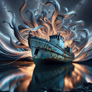 A shimmering cascade of metallic tendrils twists and turns aroun...