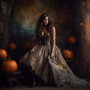 A dreamlike figure drifts through a dimensional rift, their appe...