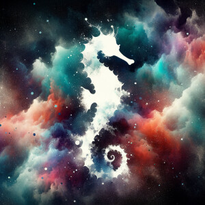 A cosmic outer space pretty watercolor graphic splattered on the...