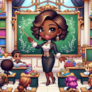 Create a visually captivating image of a sophisticated chibi Afr...