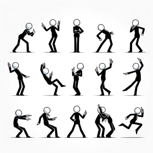 A stick man figure dancing and doing what the song says in the s...