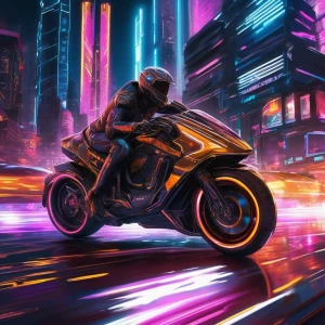 Create a detailed line art sketch of a sleek cyborg racing on a...