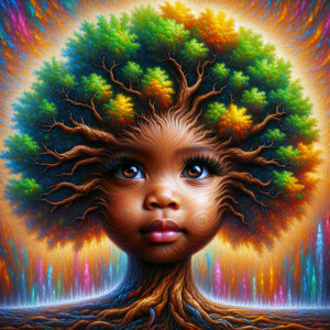 Create a hyper-realistic 3-D oil painting of a tree with a fulle...