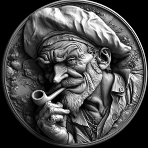 Design a high-contrast grayscale bas relief of  a hobo nickel wi...