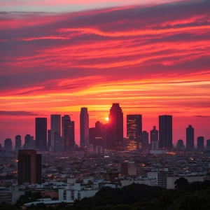 Sunset over Buenos Aires with the city skyline silhouetted again...