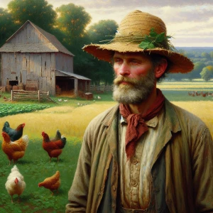 Generate a norman Rockwell style illustration of a country bumki...