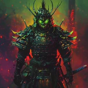 Create an image of a full-body samurai warrior in exquisite dark...