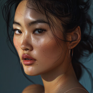 Photorealistic portrait of a fashion model, female, asian