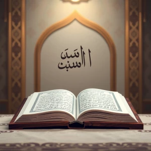 An elegant Islamic-themed background with an open Qur’an placed...