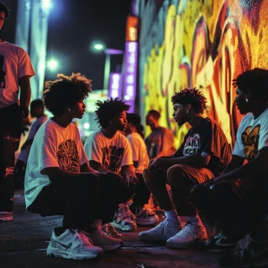Group of African American teenage boys, ages 13 to 17, dressed i...