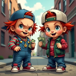 immaculately detailed and desiged cartoonish  Chucky and Tommy f...