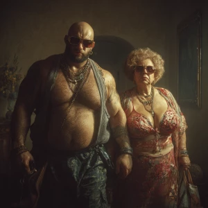 hyperrealism painting,a muscular beefy criminal kashmiri man wal...