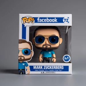 Create a Funko Pop figurine of Mark Zuckerberg, styled in the di...