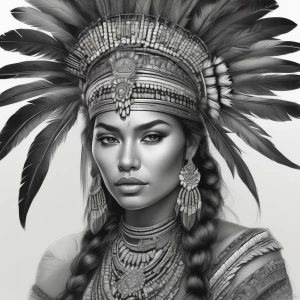 Majestic and serene scene featuring a Native-inspired woman ador...