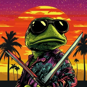 MEME PEPE in GTA art style — Pepe with a sword — in the style of...