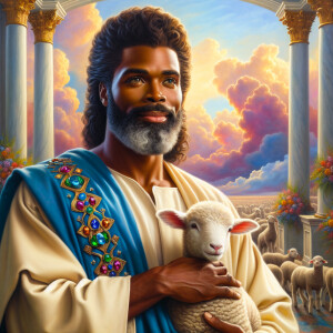 Oil painting of an African-American man resembling Jesus Christ,...