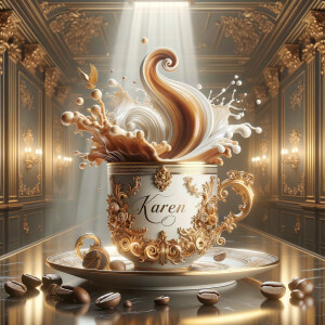 Illustrate a sumptuous coffee cup with an elaborate baroque-insp...