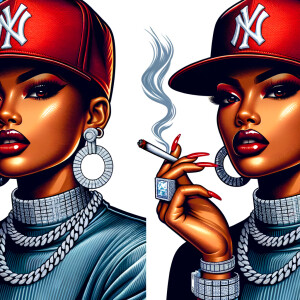 light skin Latina  American woman wearing red NY baseball cap th...