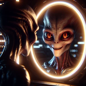 "In the quiet confines of its spacecraft, a gentle alien stands...