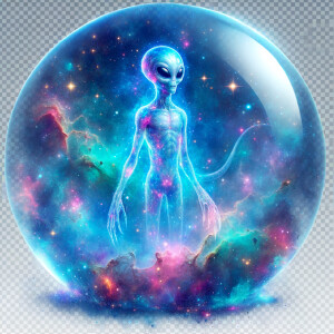 Colored alien transparent graphic, no background, cosmic alien g...