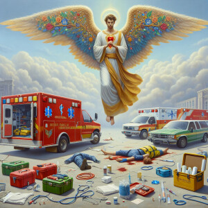 Create a realistic 3D oil painting depicting a scene of emergenc...