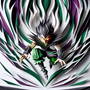 A fierce, stylized depiction joker reimagined in layered paper-c...