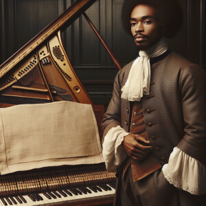 An African-American 17th century music composer, standing next t...