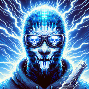 8k resolution, cinematic photo image of a glass blown blue menac...