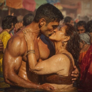 Hyperrealism, photo painting .a indian criminal sweaty muscular...